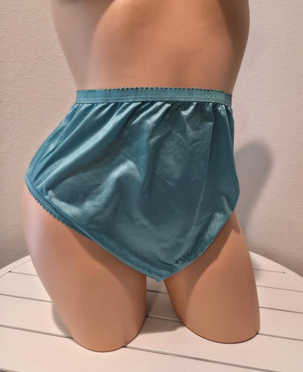 Shadowline 17842 Women's Hi Cut Panty Nylon Brief Full Coverage Sea Glass Blue